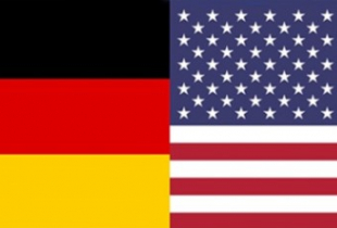 Flags of EU, Germany, USA and NATO with the wording Transatlantic Talk.